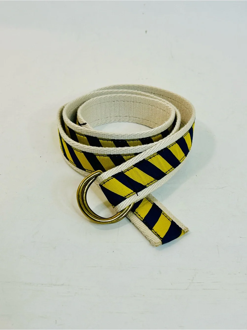 University of Michigan Maize and Blue Grosgrain Ribbon D-Ring Belt, Brass Buckle